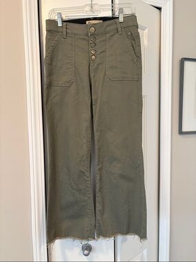 Democracy Olive Green Cropped Button-Fly Jeans